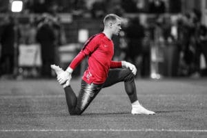 Barcelona goalkeeper stretching
