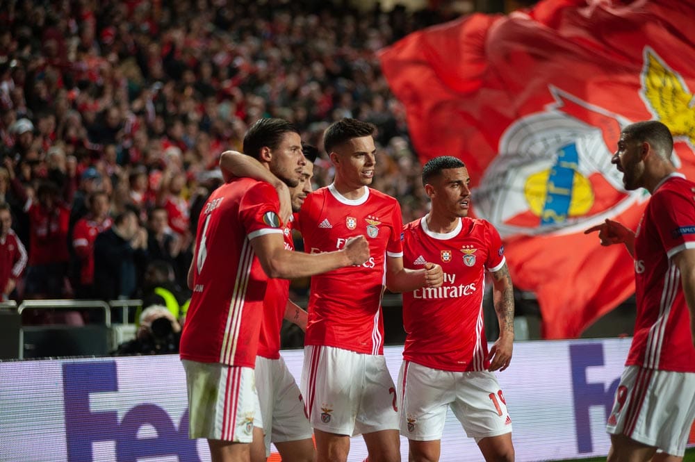 Players of Benfica celebrating goal in the match Europa League on Estadio Da Luz
