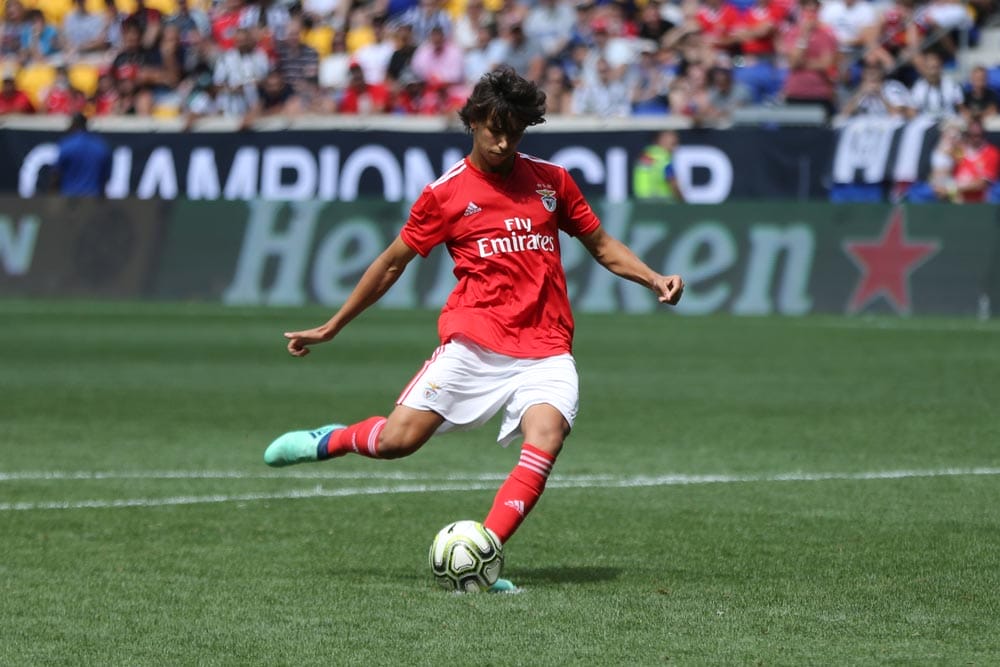 Joao Felix #79 of Benfica kicks shot during a penalty kick shootout in an 2018 International Champions Cup tournament soccer match against Juventus