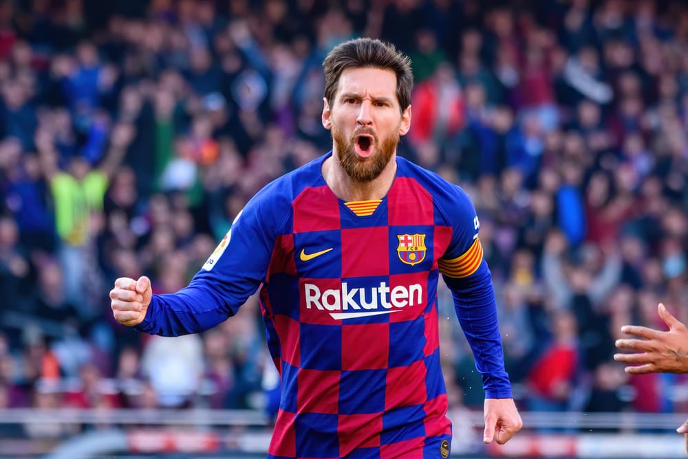 Barcelona,-,Feb,23:,Lionel,Messi,Celebrates,A,Goal,At
