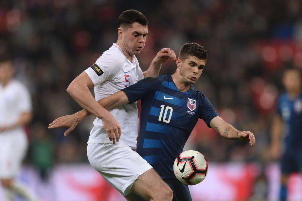 Michael,Keane,Of,England,Does,Battle,With,Christian,Pulisic,Of