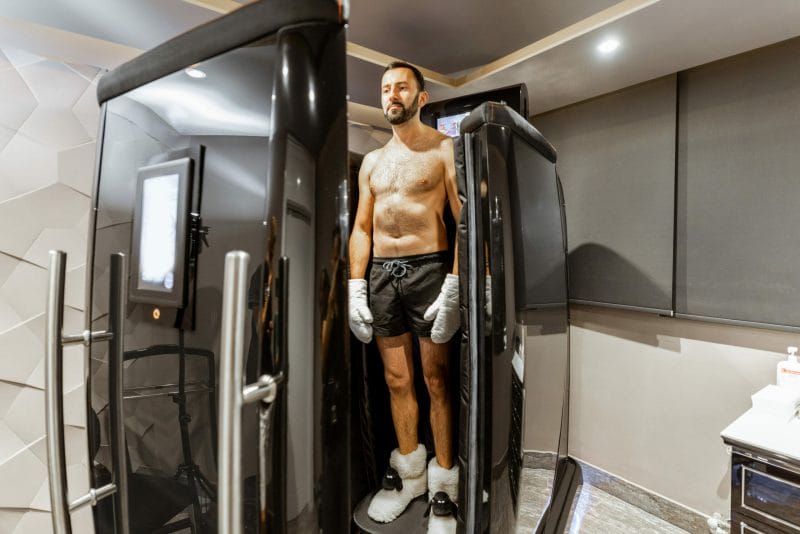 Man taking cryotherapy treatment