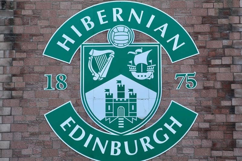 EDINBURGH, SCOTLAND - 09 October 2020 Hibernian Football Club Logo on the Outside Wall of the Stadium