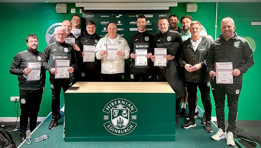 Hibernian FC Staff with CPD Training Certificates