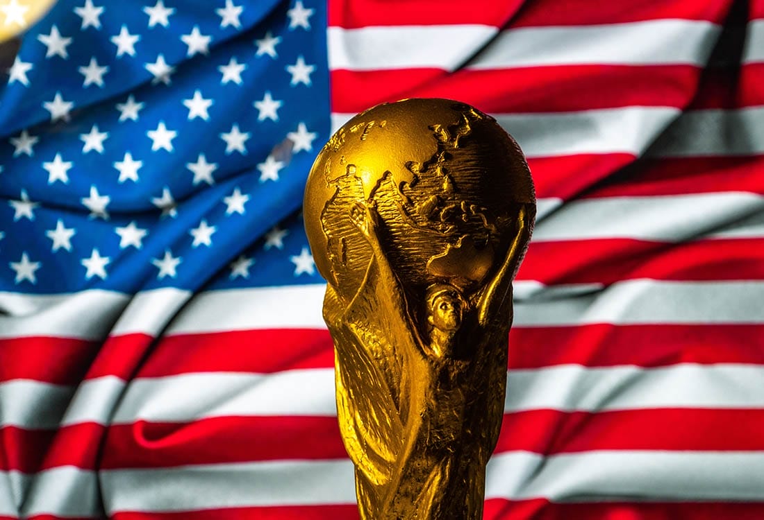 World Cup on the background of the flag of the United States of America.