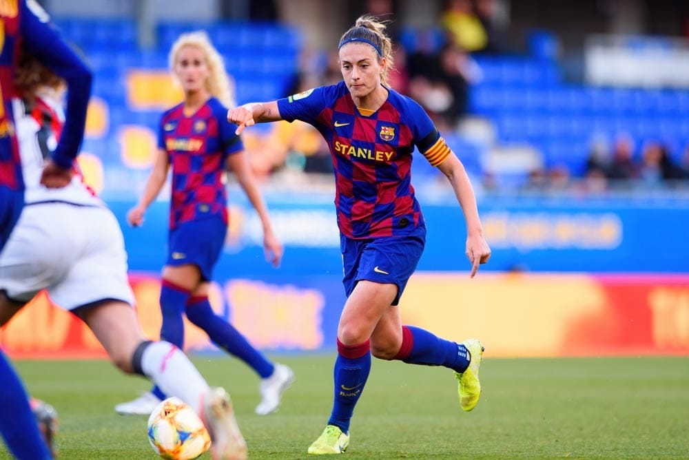 BARCELONA - JAN 18: Alexia Putellas plays at the Spanish Women League match between FC Barcelona Feminine and Rayo Vallecano at the Johan Cruyff Stadium on January 18, 2020 in Barcelona, Spain.