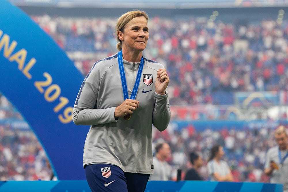 LYON, FRANCE - 7 JULY, 2019: Jill Ellis head coach of USA seen after the 2019 FIFA Women's World Cup Final match between USA and Netherlands.