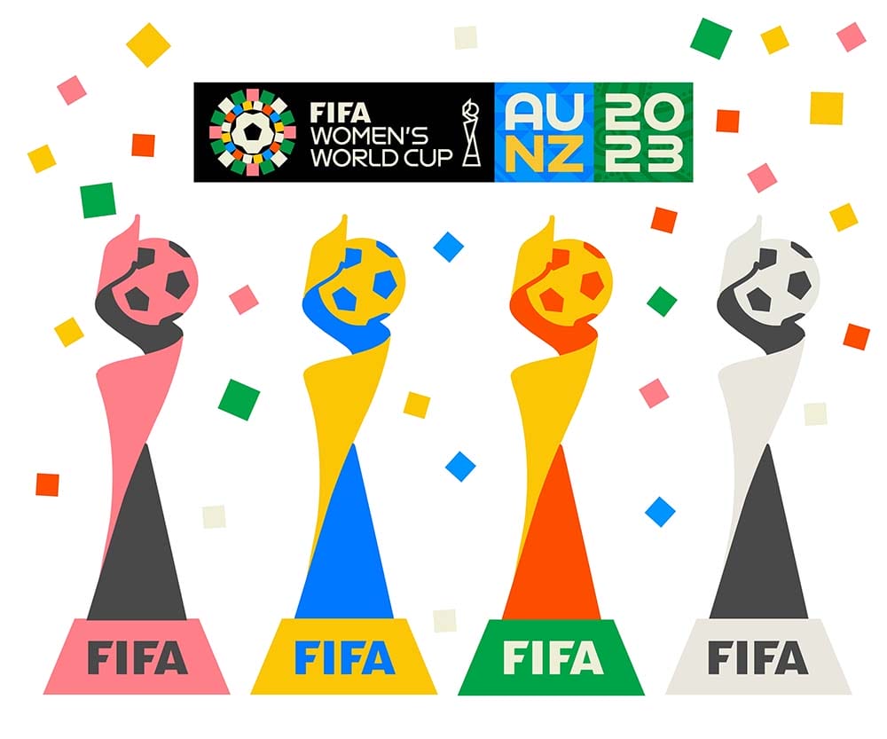 FIFA Womenâ€™s World Cup AU NZ 2023 Logo with trophy logo, white background vector illustration.