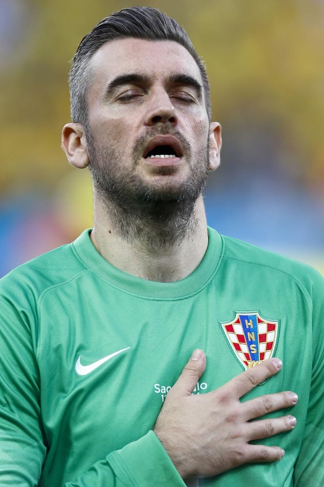 Stipe Pletikosa during Croatia's National Anthem at the World Cup Group A opening game between Brazil and Croatia at Corinthians Arena. No Use in Brazil.
