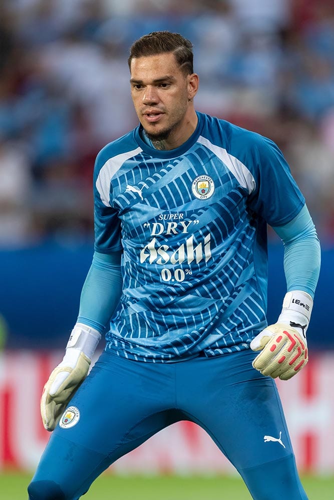 Player of Manchester City Ederson in action during the UEFA Super Cup Final match between Manchester City and Sevilla at Stadio Karaiskakis, Piraeus