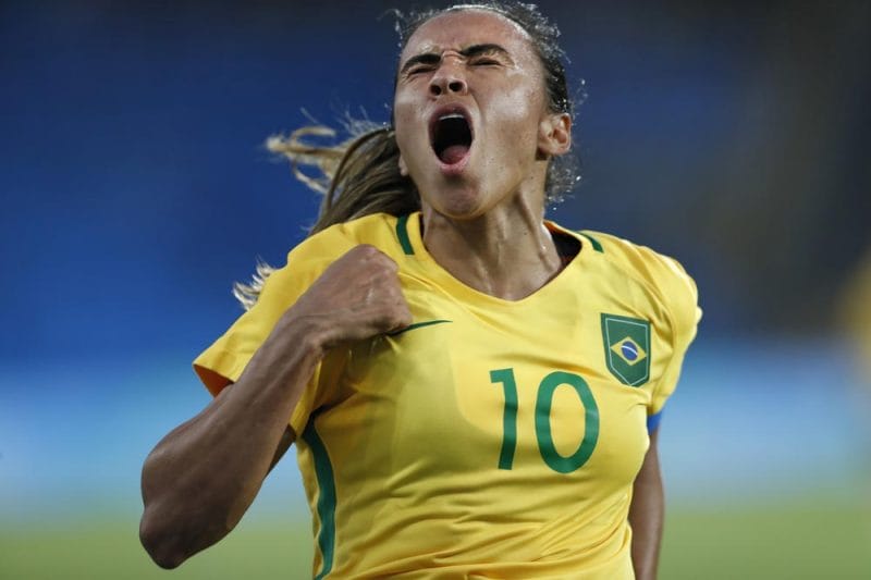 Rio de Janeiro August 03, 2016 Brazilian women soccer player Marta celebrates after the match with China during the 2016 Olympic Games.